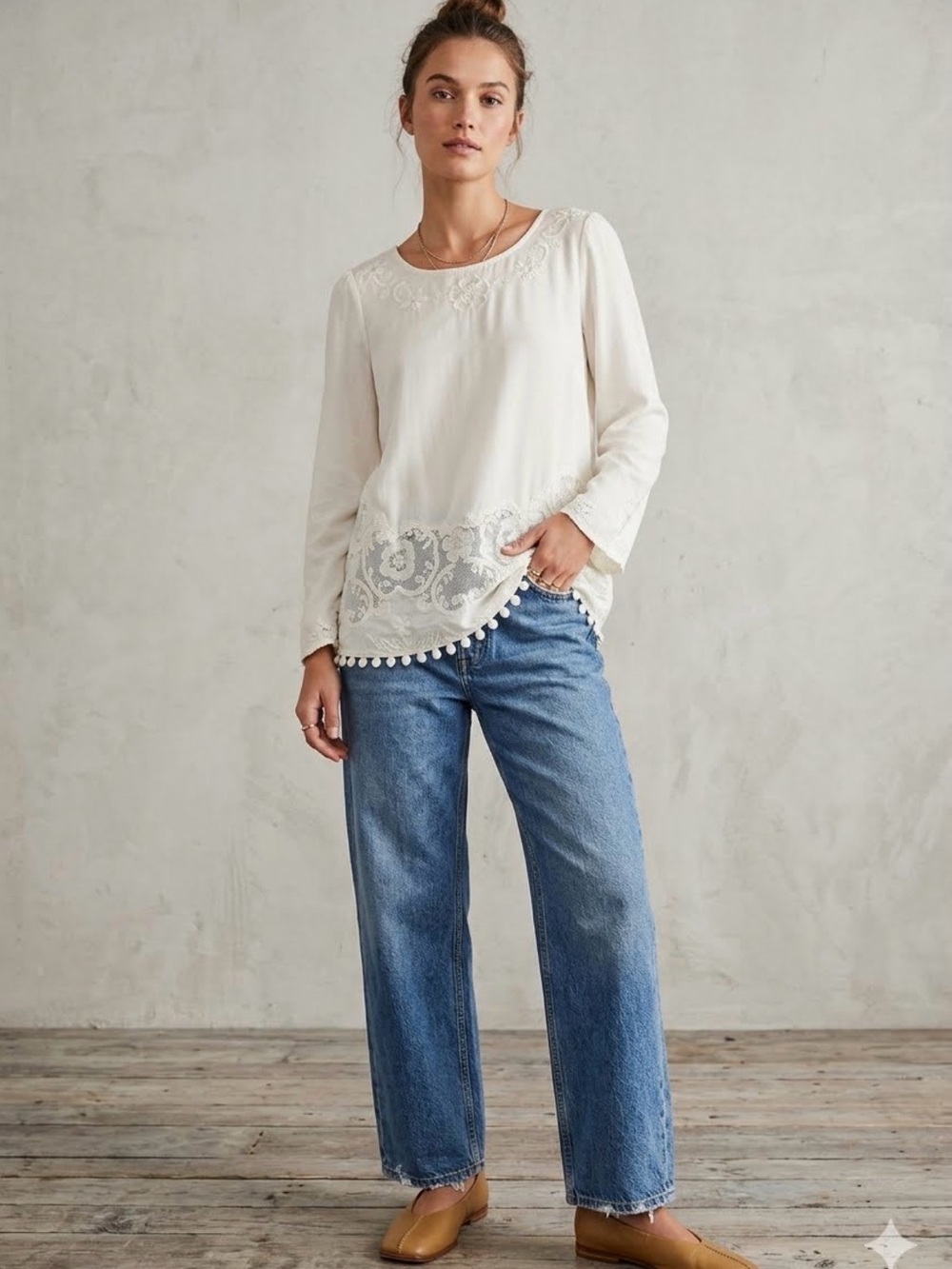 Anthropologie Maeve Lavinia Beaded Embroidered Blouse SZ S